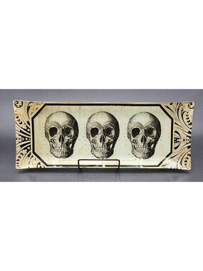 Austin & Ash Vintage-Inspired Glass Skull Tray 15" x 6" Halloween Spooky Decor